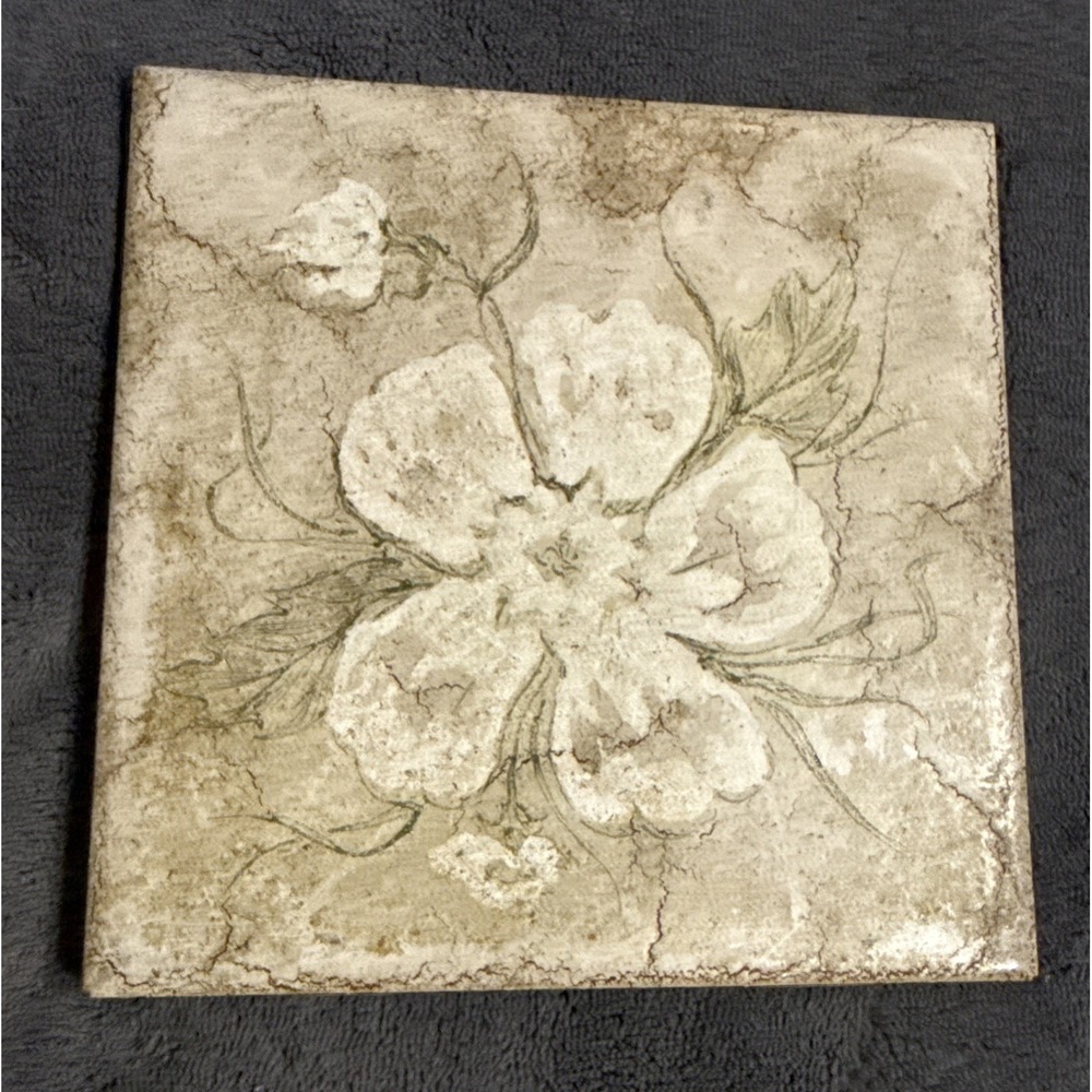 Vintage Hand Painted Spanish Ceramic Floral Art Tile Made in Spain